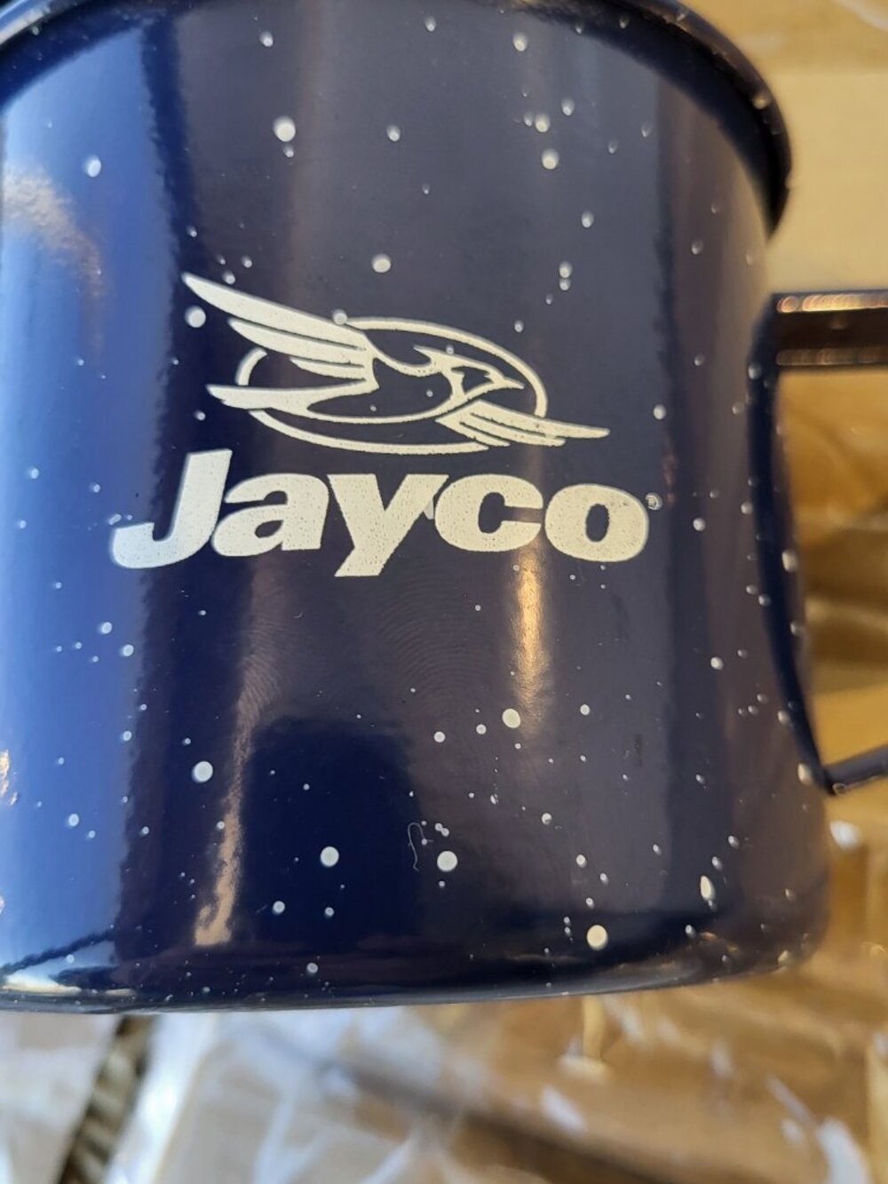 JAYCO RV BLUE SPECKLED ENAMEL COATED METAL COFFEE CUPS (2) RARE SEE PICTURES - Picture 2 of 7